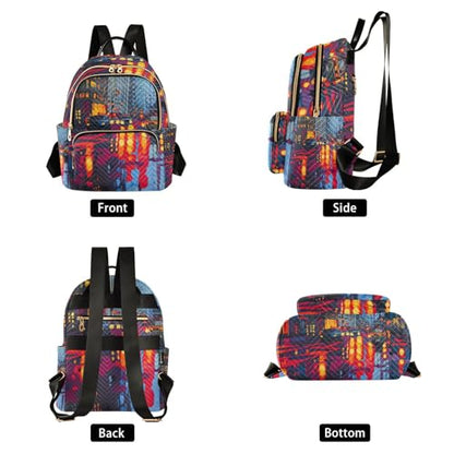 Women's Backpack City Street Print for Travel Commute, Cloth Shoulder Bag Double Zipper Size M - size: 11.4×6.1×14.1 IN