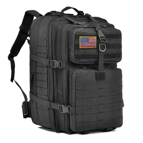 64L Large Tactical Backpack, Military Backpack, Molle Backpack, Tactical Bag, Hiking Daypacks (3, black)