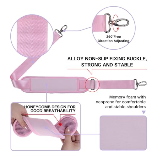 60 Inch Shoulder Strap with Removable Ultra-Thick Pad，Adjustable Buckles and Metal Hooks - color: Pink