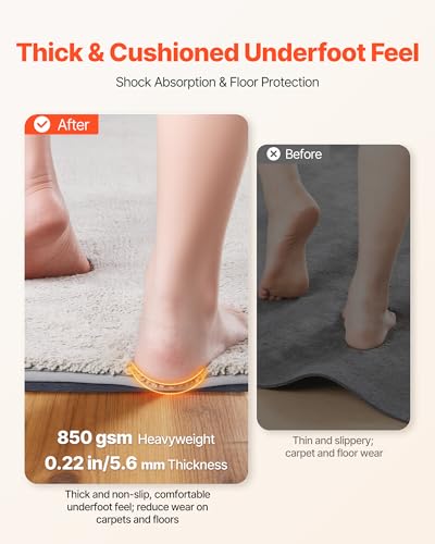 VEVOR Rug Pad 8 x 5 ft, Non-Slip Carpet Area Pad 0.22inch Rug Mat Padding with Dual Surface Felt Cushion & Rubber Gripper, Hardwood Floor Protection for All Floors, Finishes, Keeps Carpets in Place - size: 5' x 8' (Rectangular)