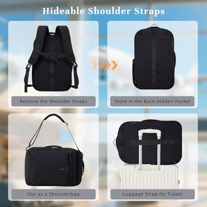 Timeet Travel Backpack for Women Men, 32L 4 In 1 Carry on Luggage Backpack, TSA Friendly Flight Approved 17 Inch Laptop Backpack, Waterproof Travel Bag for Work School Camping Hiking, Ink Black - color: Ink Black