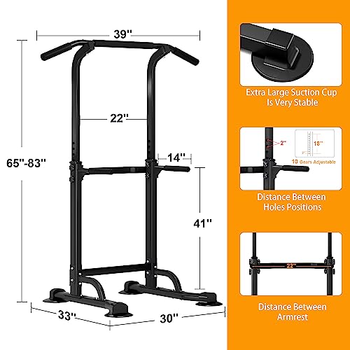 DlandHome Power Tower Pull Up Dip Station Multi-Function Fitness Equipment for Strength Training Adjustable Height Dip Stand for Home Gym - color: Black