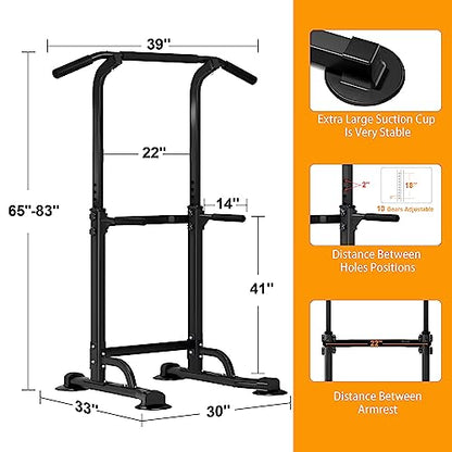 DlandHome Power Tower Pull Up Dip Station Multi-Function Fitness Equipment for Strength Training Adjustable Height Dip Stand for Home Gym - color: Black