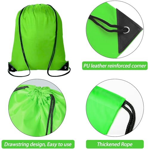 Drawstring Backpack 12PCS Bulk String Backpack Drawstring Bags Sport Gym Cinch Bag Nylon String Bag for Women Men (Green 12PCS) - color: Green 12pcs