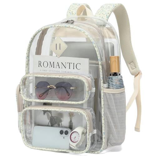 Clear Backpack for School, Girls Boys Transparent Bookbag Women See Through Backpack for Travel Security College Concert (Corduroy Floral Blue) - color: Corduroy Floral Blue