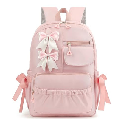 Girls High Middle School Backpack with Bows for Kids Kawaii Coquette Bookbag 5-12 - color: Pink, size: Large (17"h)