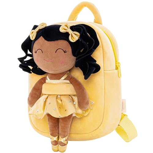 Gloveleya Toddler Backpack Baby Ballerina Girl Gifts Plush Curly Hair Ballet Backpack - Black Blonde 9 inches - color: A03 Black Blonde Backpack, size: 9 inches