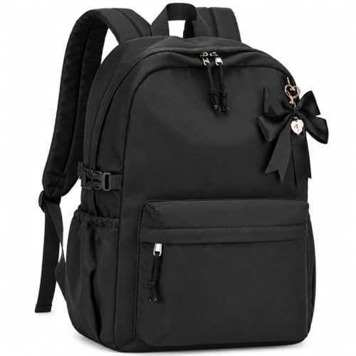 LOIDOU Girls Backpack for Kids Cute School Bookbag - color: Black With Pink, size: L-17"