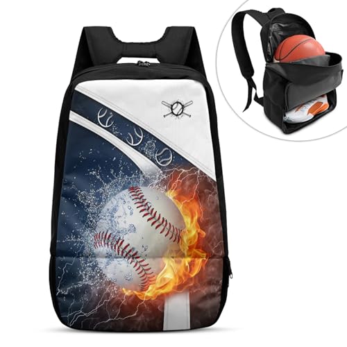 Boxing Dart Lightning Karate Baseball Sport Backpack Shoe Compartment Equipment Bags Gym Teenager Inner Pocket School Ball (Baseball Design) - color: Baseball Design