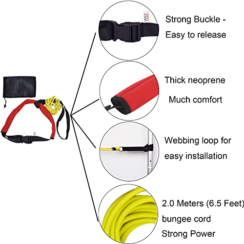 YYST Swimming Bungee Resistance Training Belt Swim Exerciser Tether (One Waist Belt, Bungee Cord, Storage Bag)