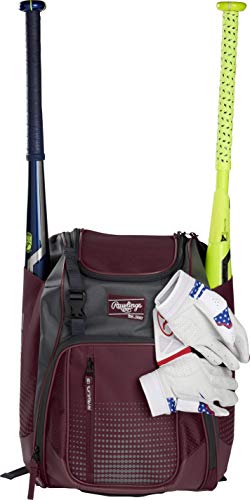 Rawlings | FRANCHISE Backpack Equipment Bag | Baseball/Softball | Rec/Travel | Multiple Styles - color: Maroon