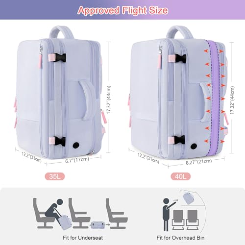Sinaliy Carry on Backpack, Waterproof 17 Inch Laptop Backpack for Women, Flight Approved Backpack for Travel, College, Work - color: Purple