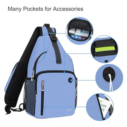 MOSISO Sling Backpack Bag, Crossbody Shoulder Bag Travel Hiking Daypack Chest Bag with Front Square Pocket&USB Charging Port - color: Air Blue