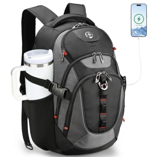 Swissdigital Design Travel Backpack for Men with USB Charging Port SD803-02 - color: Black/Grey