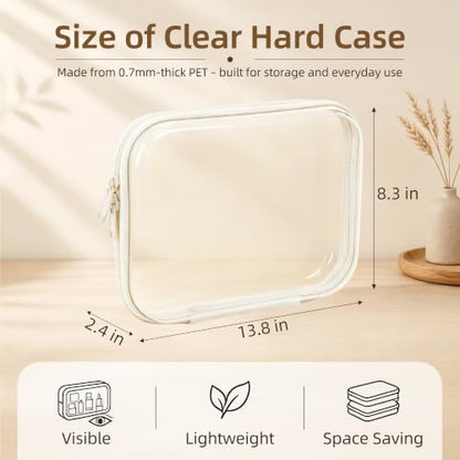 3-PCS Medium Clear Hard Shell Zipper Pouches, Clear Zipper Bags (3M, Ivory) - color: Off White, size: 3M