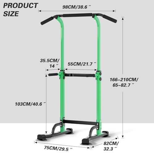 SogesPower Power Tower Dip Station Pull Up Bar for Home Gym Adjustable Height Strength Training Workout Equipment,Pull Up Bar Station - color: Green