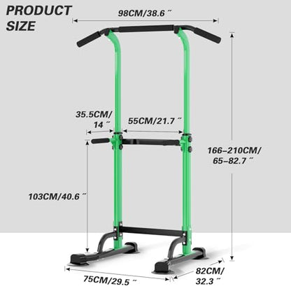 SogesPower Power Tower Dip Station Pull Up Bar for Home Gym Adjustable Height Strength Training Workout Equipment,Pull Up Bar Station - color: Green