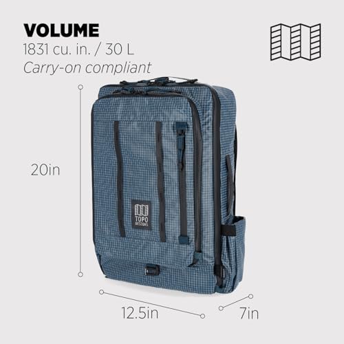 Topo Designs Global Travel Bag 30-40 Liter - Carry-on Compliant Versatile Pack, 3 Carry Options, External Laptop Sleeve (Eco-Friendly, 30L, Apex Pond Blue) - color: Apex Pond Blue, size: 30L