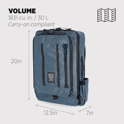 Topo Designs Global Travel Bag 30-40 Liter - Carry-on Compliant Versatile Pack, 3 Carry Options, External Laptop Sleeve (Eco-Friendly, 30L, Apex Pond Blue) - color: Apex Pond Blue, size: 30L