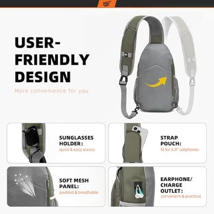 SKYSPER Sling Bag RFID Crossbody Sling Backpack Cross Body Shoulder Bag Travel Hiking Daypack for Women Men(Light Taupe) - color: Light Taupe