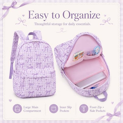 LEDAOU Backpack for Girls School Bag Kids Bookbag Teen Backpack Set Daypack with Lunch Bag and Pencil Case | Kids - color: A-bow Tie Purple