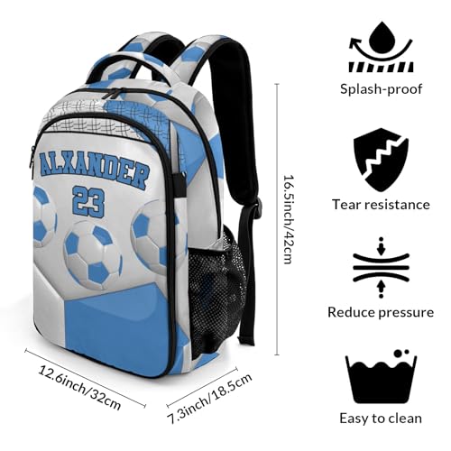 Backpack for School,Sport Ball Athlete Player Soccer Ocean Kid Water Resistant Casual Daypack for Travel with Bottle Side Pockets 16.5 Inch - color: Ocean