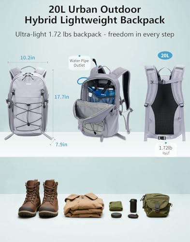 ECOHUB Small Hiking Backpack for Men Women, 20L Lightweight Travel Backpacks Water Resistant Camping Cycling Hiking Daypack - color: Grey