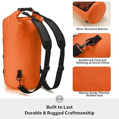 STOVER 5/10/25/30/40/55L Waterproof Dry Bag- Roll-Top Backpack w/Phone Case- Kayaking, Hiking, Camping, Boating- Men/Women - color: 25l Orange (With Phone Case), size: 25L