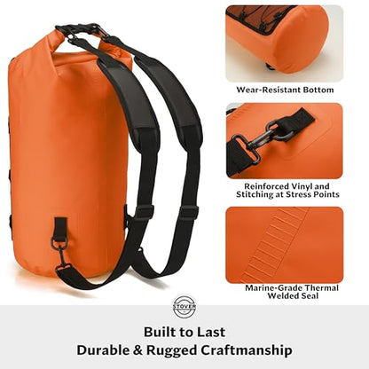 STOVER 5/10/25/30/40/55L Waterproof Dry Bag- Roll-Top Backpack w/Phone Case- Kayaking, Hiking, Camping, Boating- Men/Women - color: 25l Orange (With Phone Case), size: 25L