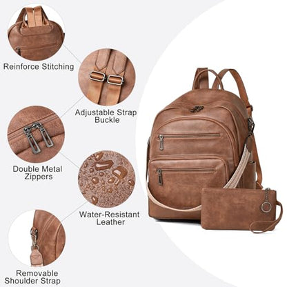 LATMAP Backpack Purse for Women Laptop Backpack, Leather Travel Back Pack Shoulder Bag Teacher College Daypack Work Handbag fits 14" Laptop, Brown - color: Style1-brown