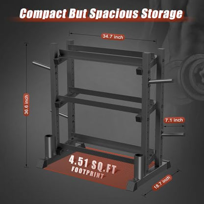 3-Tier Dumbbell Rack, 1100LB Capacity Adjustable Weight Rack for Home Gym, Heavy-Duty Weight Stand for Dumbbells Kettlebells & Weight Plates(Rack Only) - size: 18.78 x 48 x 36.54 inches