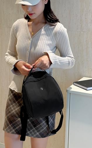 Women's Small Backpack Fashion Casual Nylon Shoulder Bag Daypack for Daily Use (Black) - color: Black