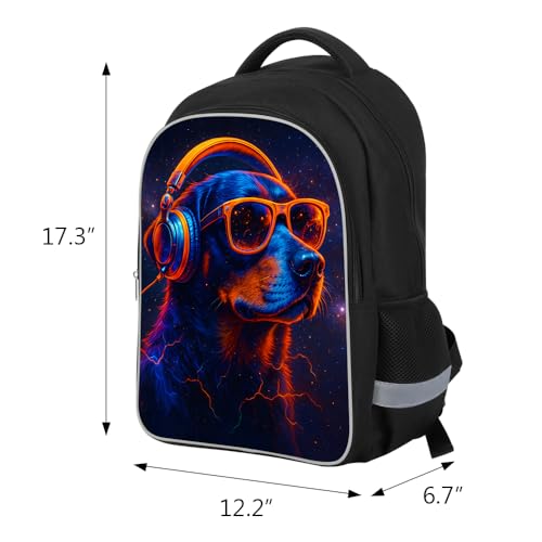 HiMagics Large Capacity Kids Backpack - Water-Resistant Elementary School Bag with Multi-Compartments, Durable Bookbag for Middle High School Teens Boys & Girls Music Dog Black - color: A09-dog