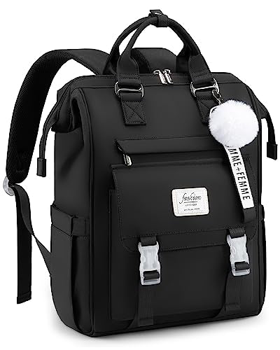 LOVEVOOK School Backpack for Student,15.6 Inch College Backpack, Light Weight Cute Bookbag for Girls, Waterproof Casual Daypack Laptop Backpack fits School Travel Casual（Black）