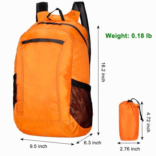 Foldable Daypack, Small Backpack, Hiking Backpack Daypack, Lightweight Waterproof Travel Packable Rucksack for Men and Women - color: Orange