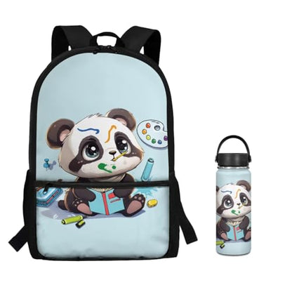 ZOUTAIRONG School Bags for Girls Boys 7-10/10-12/12-16, Cute Panda Insulated Water Bottle for Hot & Cold Drinks Casual Backpack with Side Pockets - color: Cute Panda