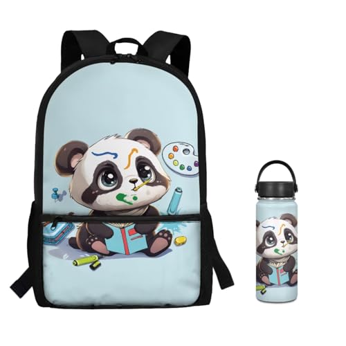 ZOUTAIRONG School Bags for Girls Boys 7-10/10-12/12-16, Cute Panda Insulated Water Bottle for Hot & Cold Drinks Casual Backpack with Side Pockets - color: Cute Panda