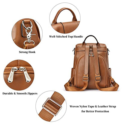 S-ZONE Leather Backpack Purses for Women Antitheft Rucksack Shoulder Bag Medium - color: 2-brown