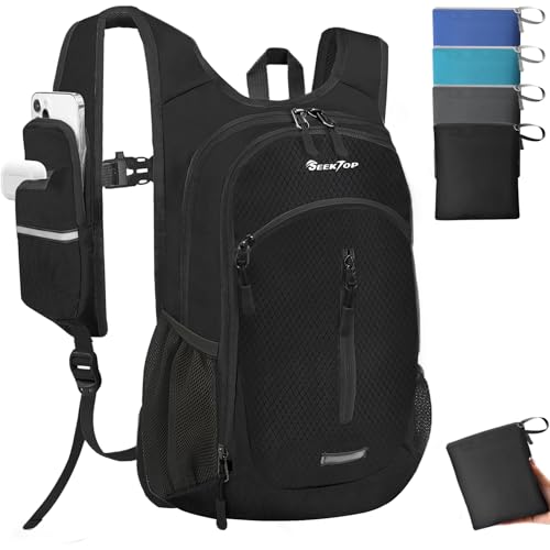 Seektop Small Hiking Backpack Expandable 12L-15L, Lightweight Packable Waterproof Daypack with Phone Pocket for Women Men - color: Black