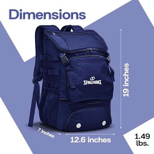 Spalding Baseball Backpack Baseball Bag | Youth & Adult Large Navy Backpack with Compartment for Tball Softball Sports Gear | Fits Bat Glove Shoes Ball Helmet | Waterproof Adult Bat Bag Softball Gift