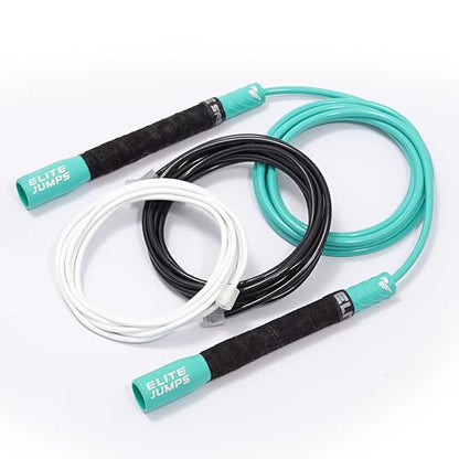 Elite Jumps Freestyle PVC Jump Rope Bundle - Premium Quality Adult Jump Ropes for Fitness - Lightweight Cardio Skipping Jump Rope for Exercise and Training - Unbreakable Grip Tape Handles - color: Turquoise
