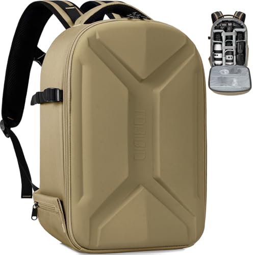 TORIBIO Camera Backpack, Hardshell DSLR Photography Camera Bag, Waterproof Hard Shell Camera Case with Tripod Holder & 15.6" Laptop Compartment (NO Rain Cover) - color: Brown