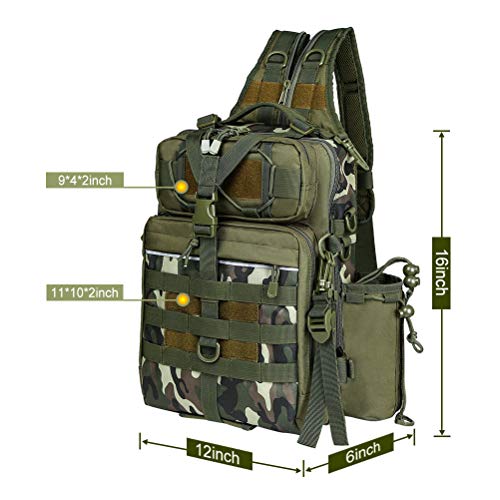 BLISSWILL Outdoor Tackle Bag - Large Water-Resistant Fishing Backpack - color: J：army Green Camouflage, style: Large(16*12*6 Inch)