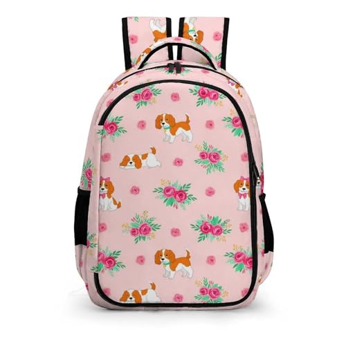 Nurse Teacher Laptop Backpack Cavalier King Charles Spaniel Pink Floral Dog, Cute Travel Backpack Purse with Tumbler Holder for Women College Work Commute - color: Pattern (335)