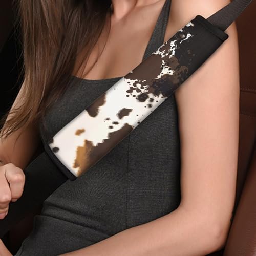 Brown Cow Print Car Seat Belt Pads Cover Universal Seat Belt Shoulder Strap Covers Harness Pad for Car or Bag,Soft Comfort Helps Protect You Neck and Shoulder from The Seat Belt Rubbing - color: Brown Cow Print