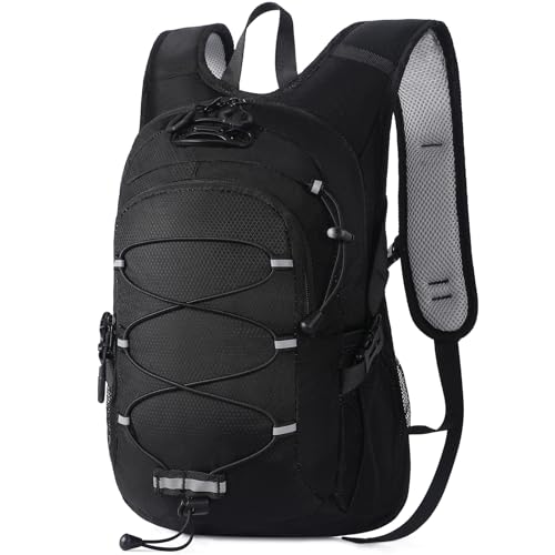 12L Kids Hiking Backpack, Small Hydration Backpack, Waterproof Kids Camping Daypack 5-10, No Water Bladder… - color: Black