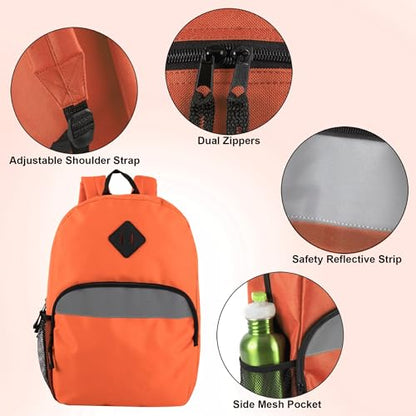Trail maker 17" Backpack – Reflective School Backpack with Padded Straps, Water Bottle Pockets for Kids & Adults, School Travel Camp (Orange) - color: Orange