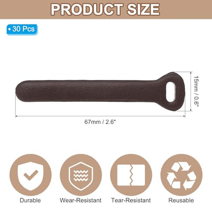 PATIKIL 30Pcs Leather Zipper Pull, 2.6" Replacement Zipper Puller Extender Backpack Luggage Sliders for Handbags Suitcases Bags Wallets Jackets Coats Pull Tabs, Dark Brown - color: Dark Brown