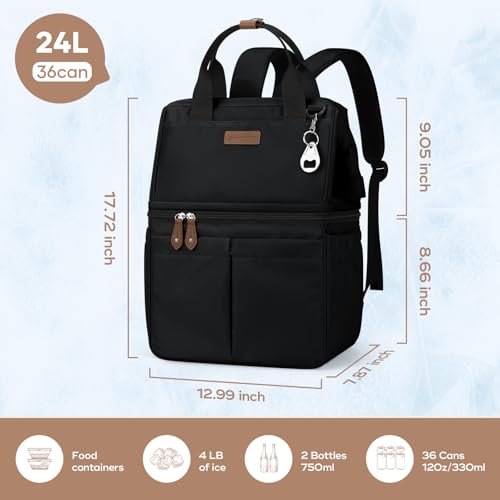 Maelstrom Cooler Backpack,Double Deck Insulated Bag,Leakproof Lunch Chest | 36 Can,Keeps Food Cold For 16h,Ergonomic, Lightweight. Perfect For Men, Women, Beach, Hiking,Camping, Travel, Work - color: 1.black