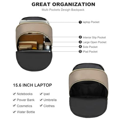 GAEKEAO Laptop Backpack Purse for Women 15.6 Inch Travel Computer Bags Fashion Casual Daypacks for Work College Business Khaki - color: Brown